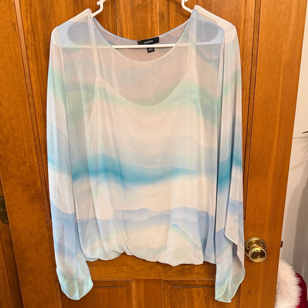 Sheer Blue and White Blouse